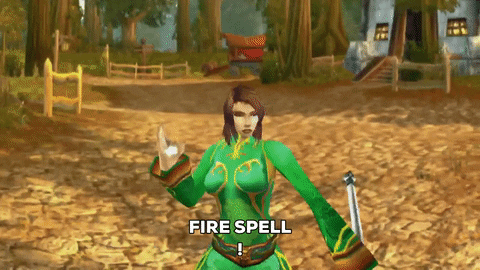 Person casting a firespell and burning themselves