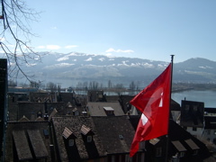 Swiss Flag and Mountains